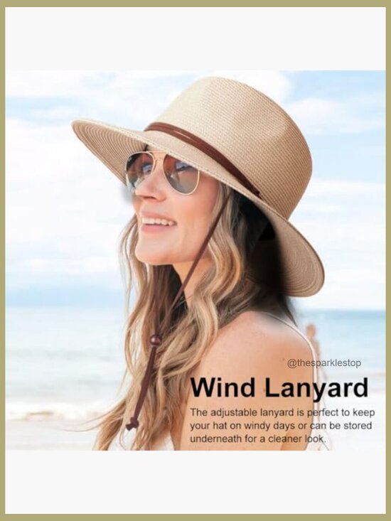Paper Straw Fedora Sun Hat with UPF 50+ and Adjustable Chin Strap